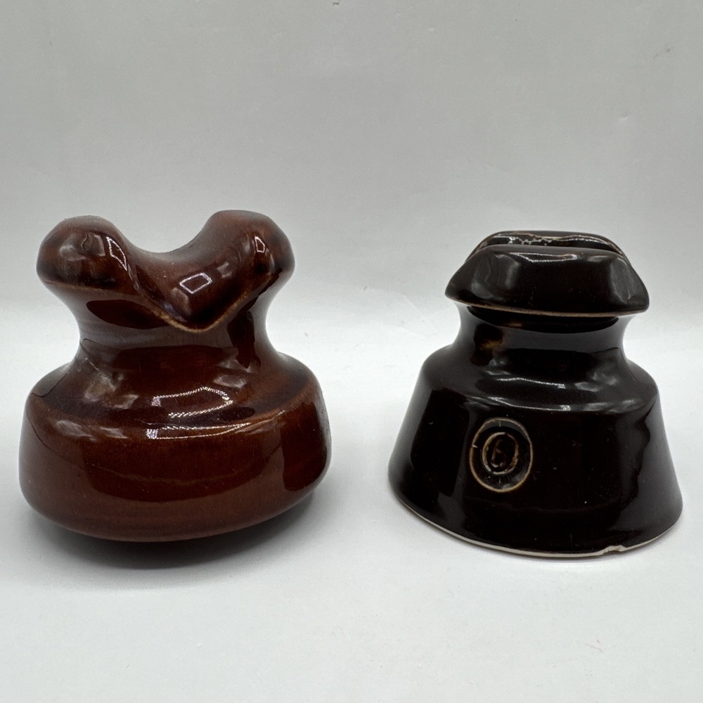 Vintage Lot‎ Of 2 Pinco 3 223 Brown Ceramic Threaded Insulator Saddle